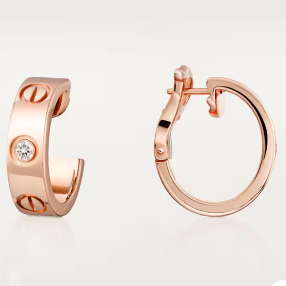 Cartier Rose Gold LOVE Hoop Earrings w/ 2 diamonds (never worn)
